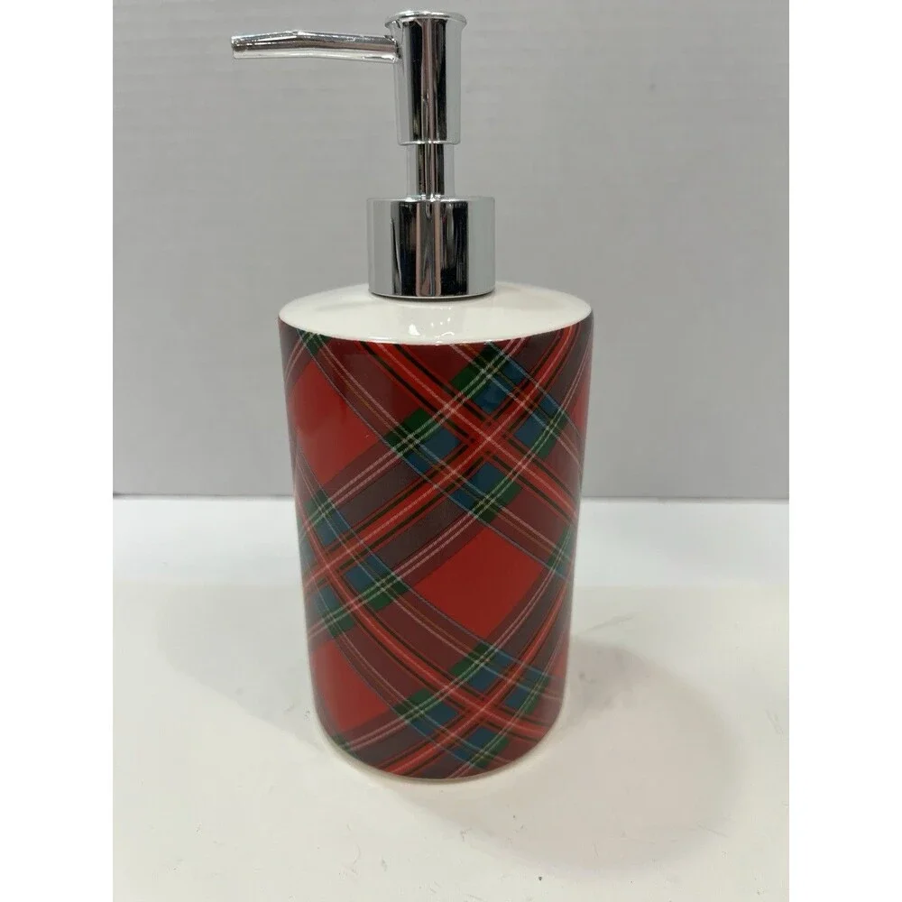 Tartan Soap Dispenser Red Green Shiny Silver Pump Unbranded Hand Wash Only Empty